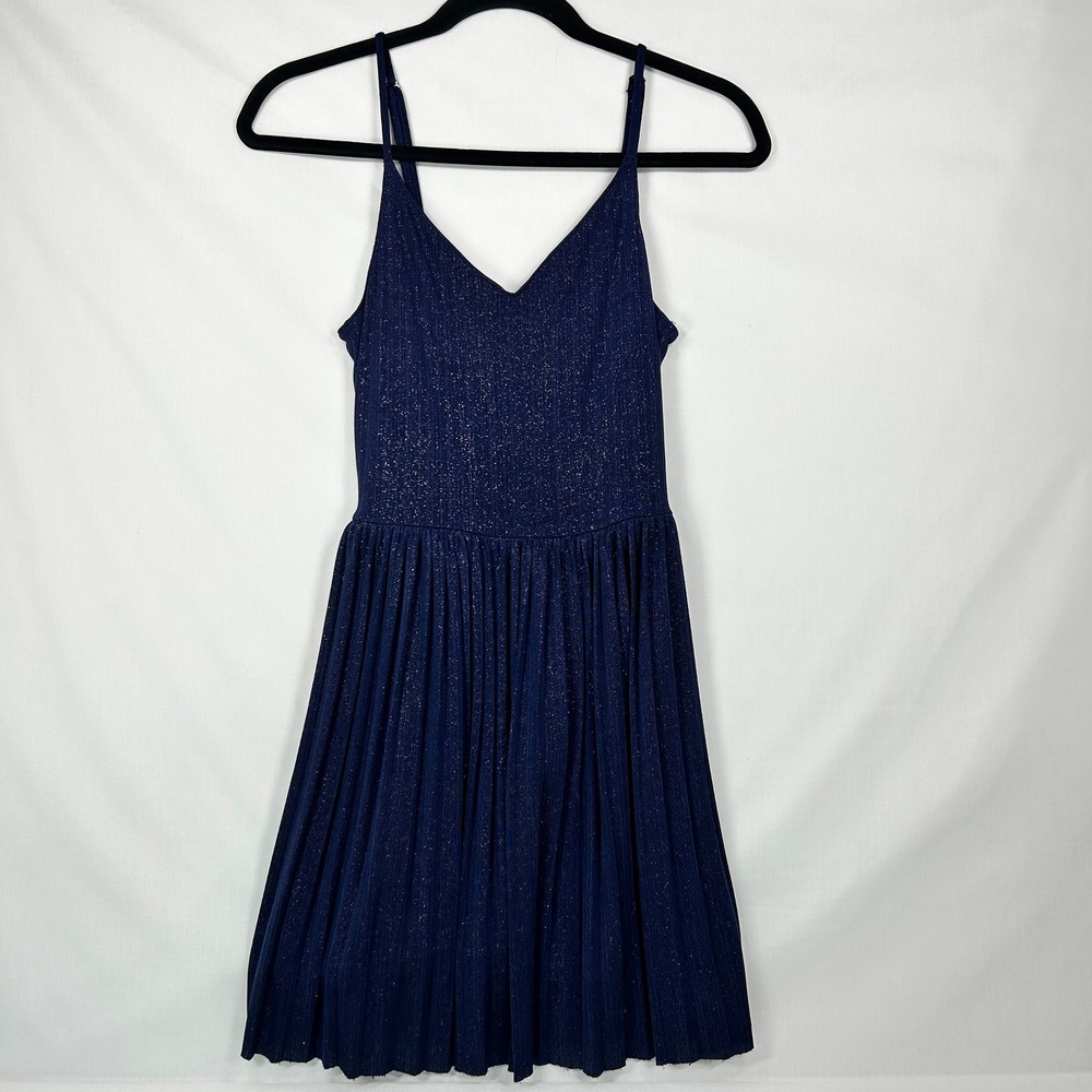 Hollister Navy Blue Metallic Sparkle Pleated Cami Dress – Small (S)